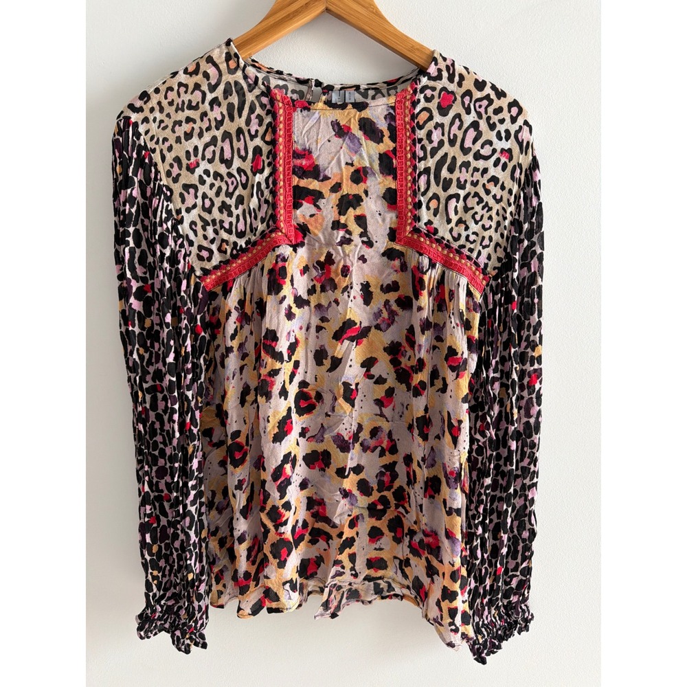 Anthropologie Blank London Mixed Leopard Print Babydoll Blouse Medium Boho Top